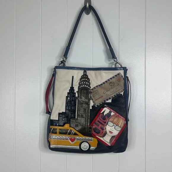 BRIGHTON BAG “Uptown” Fashionista NYC appliqué Leather Bag/Tote - Picture 2 of 13